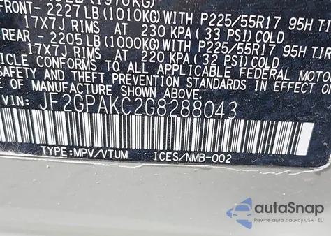 2016 Subaru Crosstrek 2.0I Limited z USA, uszkodzony, nr VIN JF2GPAKC2G8288043